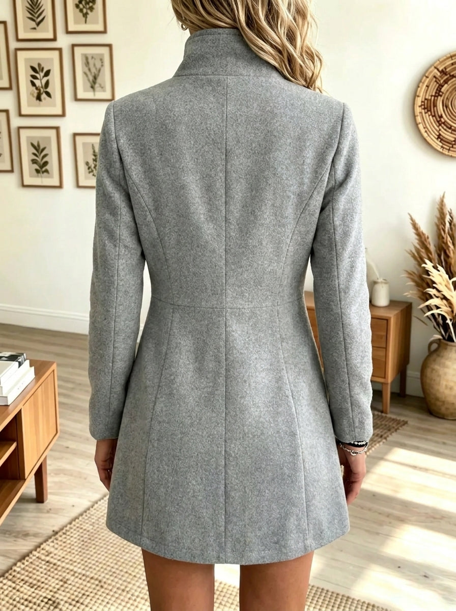 Women's Stand Collar Button-Front Woolen Coat Dress