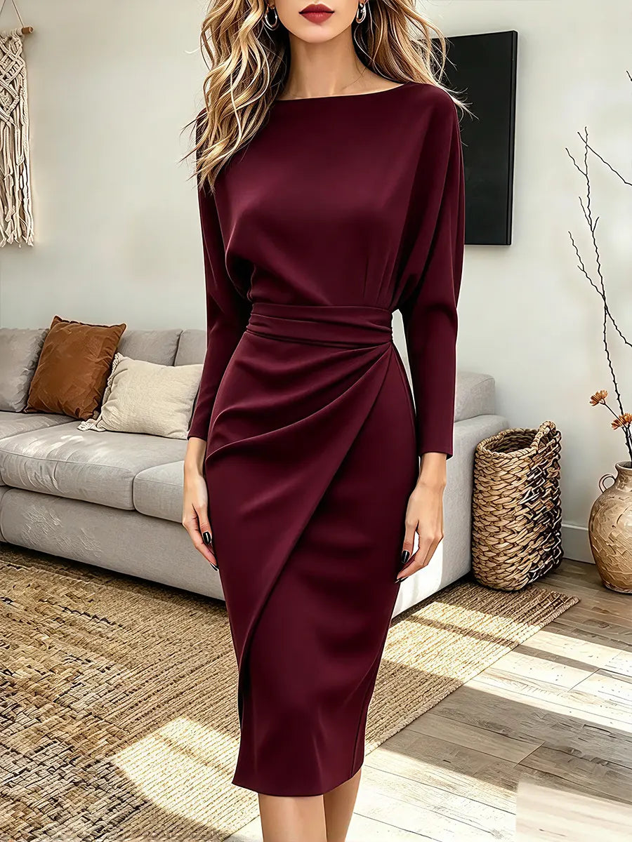 Vintage Elegant Cotton-blend Batwing Sleeves Dress
