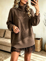 Women's Turtleneck Lace Hem Sweater Dress