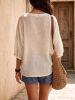 Women's Solid Color Art Casual V-Collar 3/4 Sleeve Long Shirt