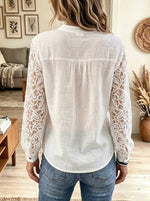 Women's Floral Lace Sleeve Button-Down Gauze Shirt