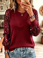 Women's Sequin Balloon Sleeve Ribbed Sweater