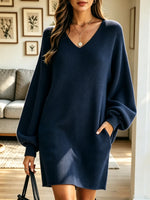 Women's Crewneck Sweater Pockets Mini Dress
