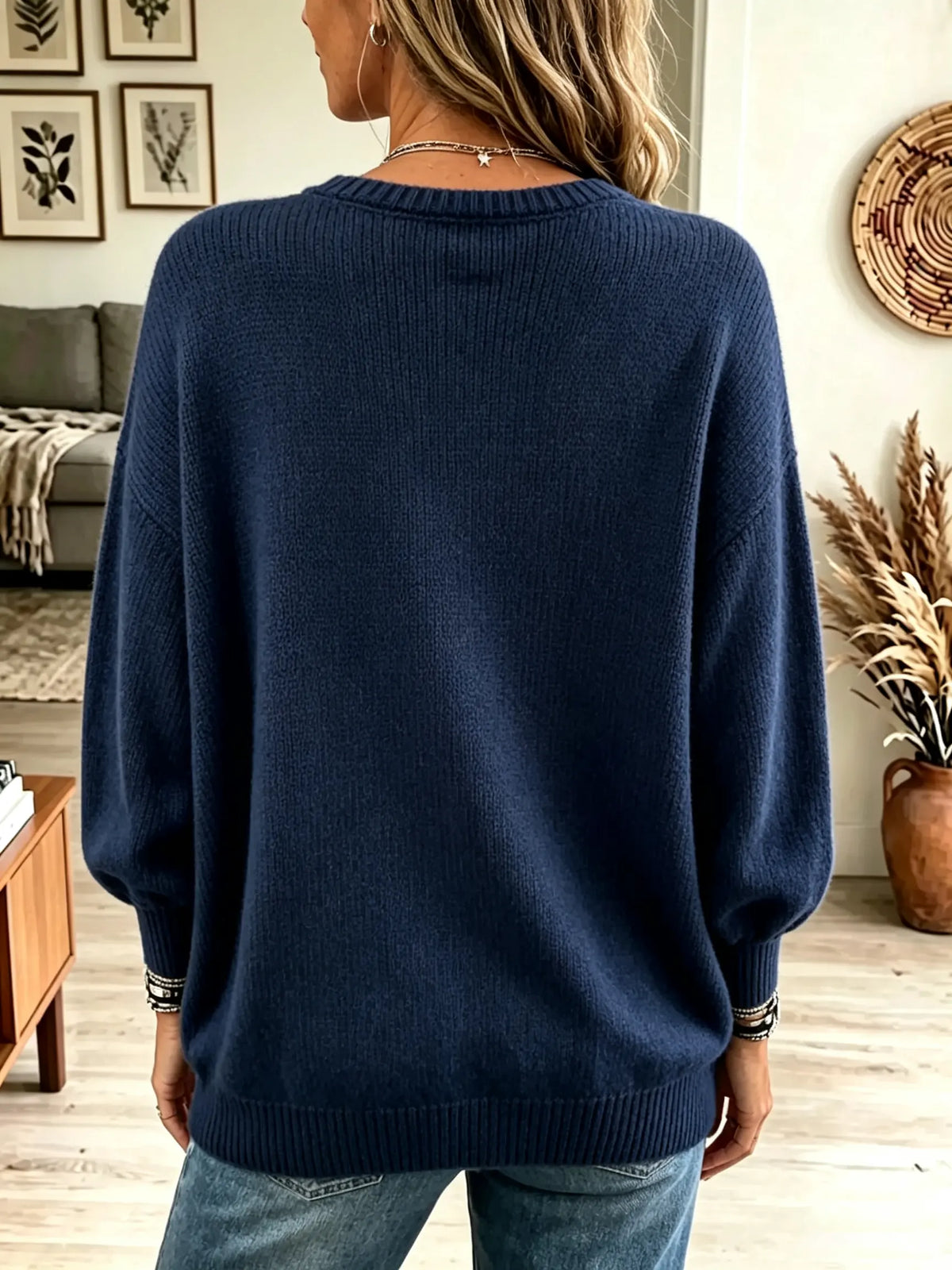 Women's Asymmetrical Button Crewneck Knit Sweater