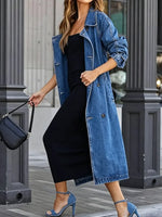 Retro Chic Art Casual Lapel Button Stylish Long Sleeve Denim Long Coat