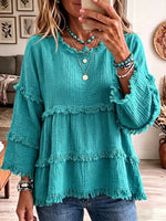 Vintage Elegant Patchwork Long Sleeves Cotton Linen Shirt