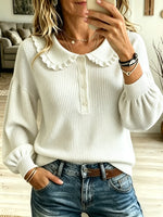 Women's Ruffled Collar Ribbed Knit Sweater