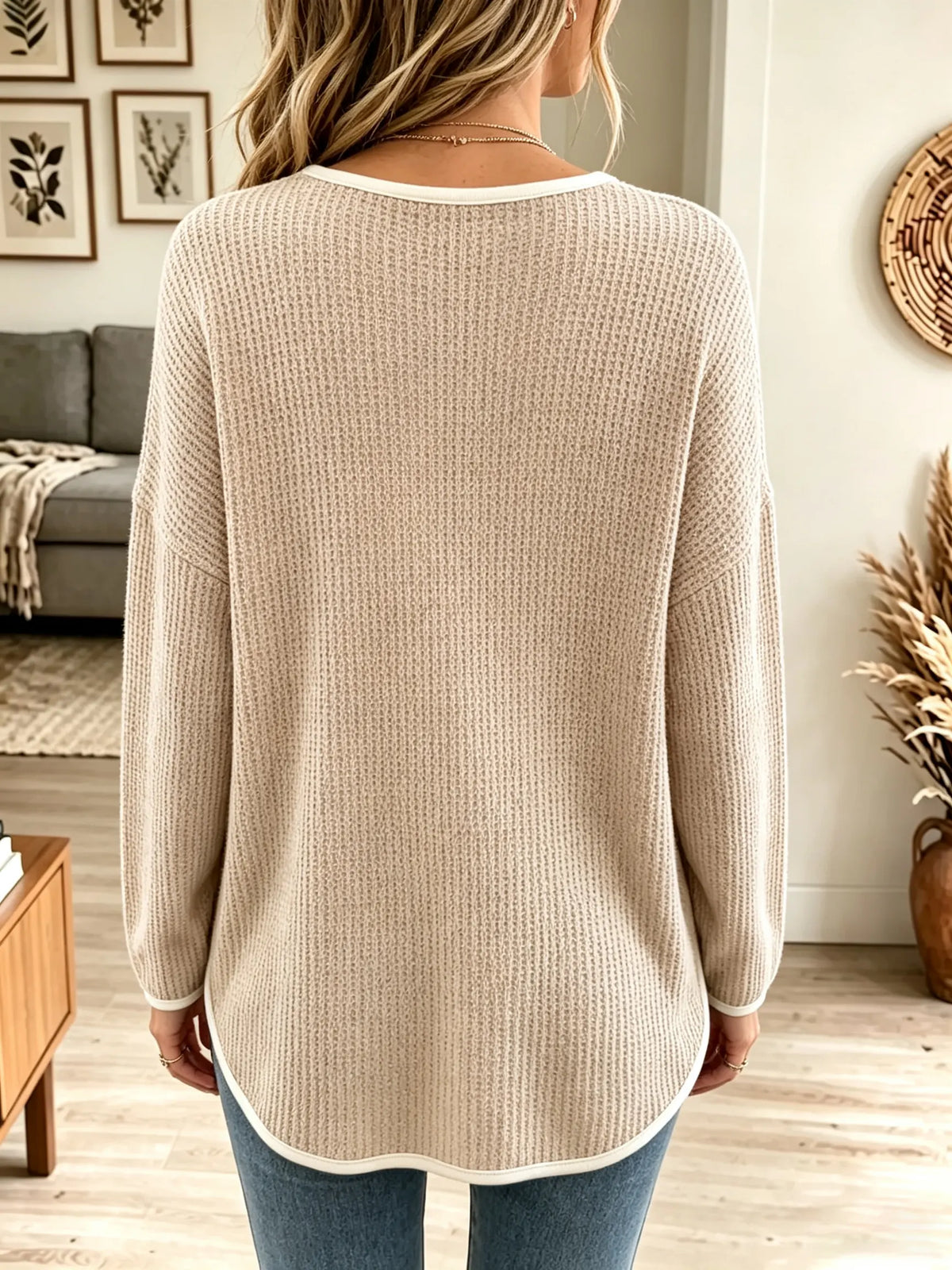Women's Waffle Knit Button-Down Henley Tunic