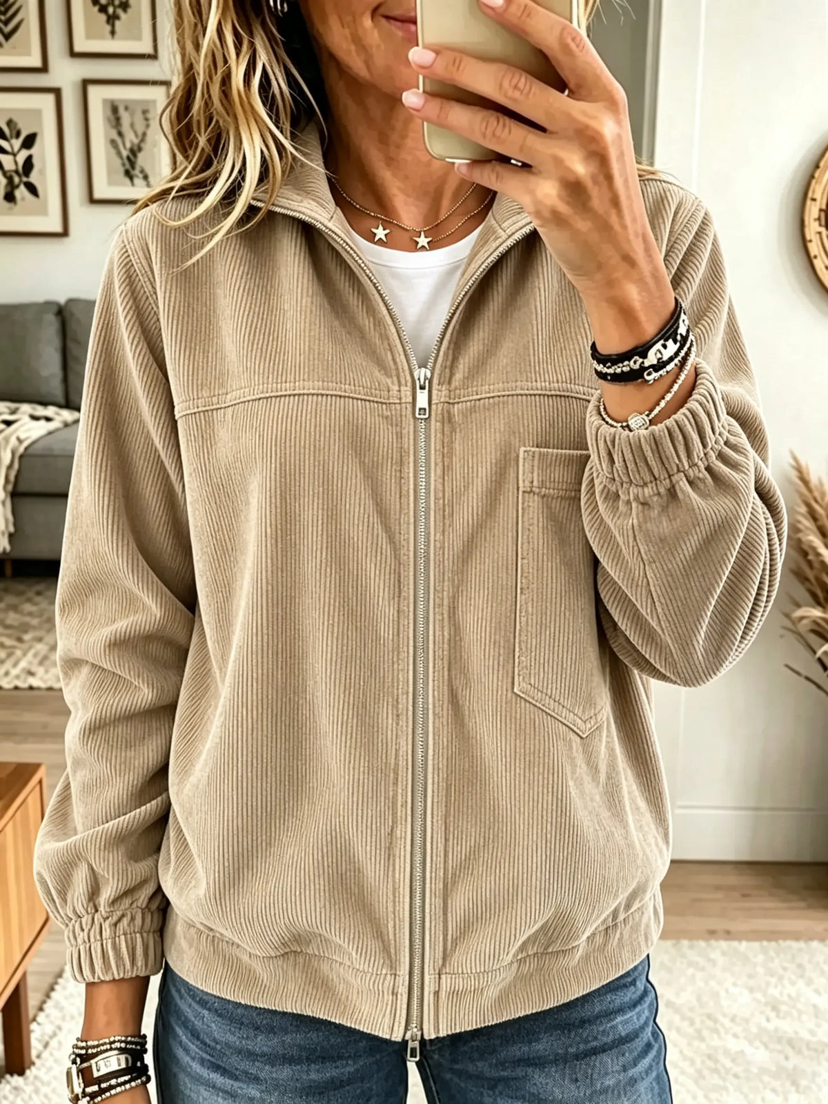 Women's Corduroy Full-Zip Bomber Jacket