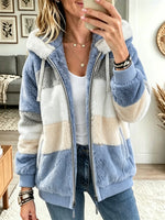 Women's Color-Block Plush Fleece Hooded Jacket