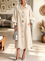 Women's Oversized Gold Button Long Denim Coat Dress