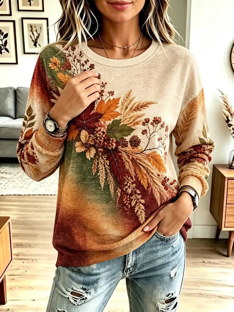 Vintage Autumn Leaf Pattern Art Casual Stylish Long Sleeve Sweatshirt