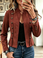 Women's Double-Breasted Suede Military Jacket