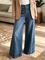 Women's Patch Pocket Retro Wide-Leg Jeans