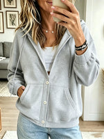 Women's Button-Down Casual Hooded Sweatshirt