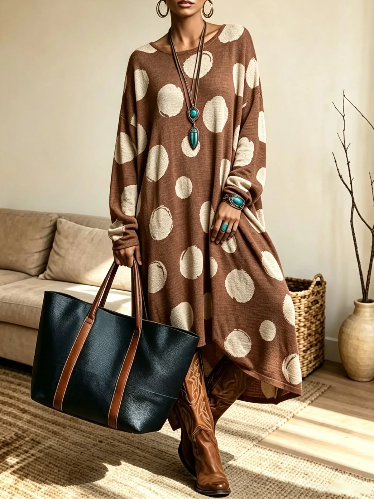 Women's Polka Dot High-Low Maxi Dress