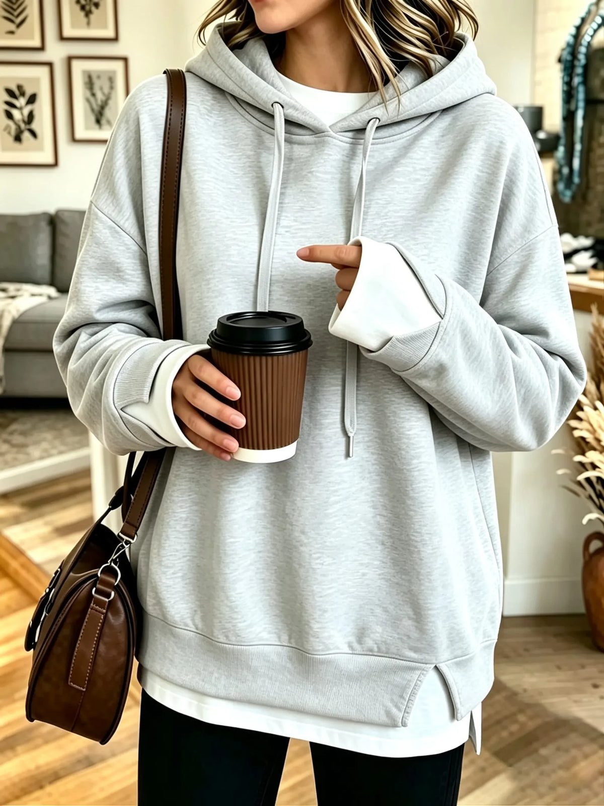 Women's Layered Drawstring Pullover Hoodie
