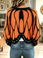 Retro Butterfly Pattern Art Casual Stylish Long Sleeve Knitted Cardigan Sweater