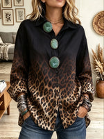 Women's Leopard Ombre Jade Button Shirt