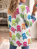 Vintage Elegant Denim Patchwork Skull Halloween Jacket