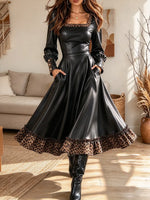 Women's Long Puff Sleeve A Line Flare Maxi Dress