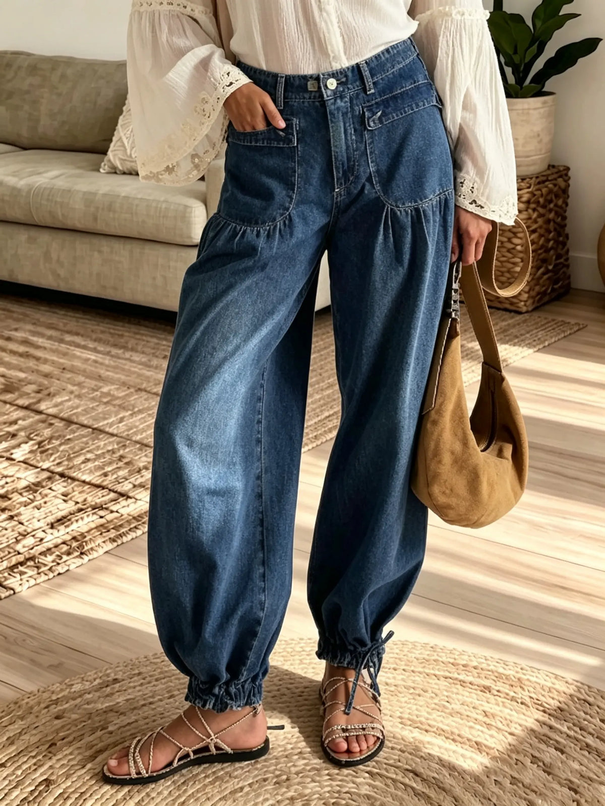 Women's High-Rise Tie-Ankle Jogger Pants
