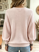 Women's 3D Floral Print Waffle Knit Sweater