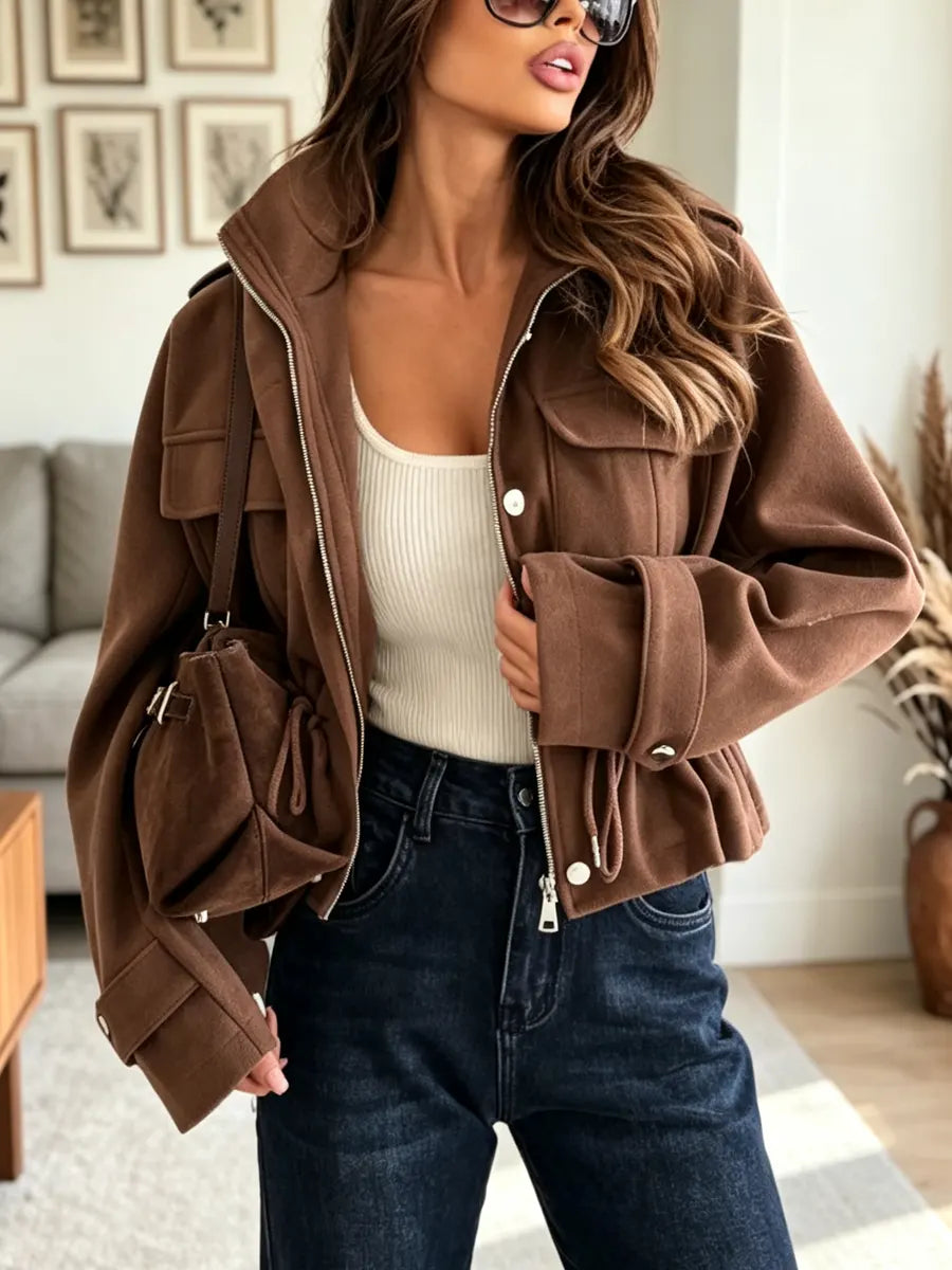 Retro Zip Chic Art Casual Stylish Lapel Long Sleeve Coat