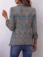 Retro Ethnic Pattern Art Print Ruffle Casual Stylish Cotton Lapel Coat