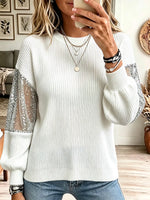 Vintage Elegant Sequin Patchwork Knit Shirt
