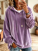 Women's Velvet Drawstring Hooded Pullover