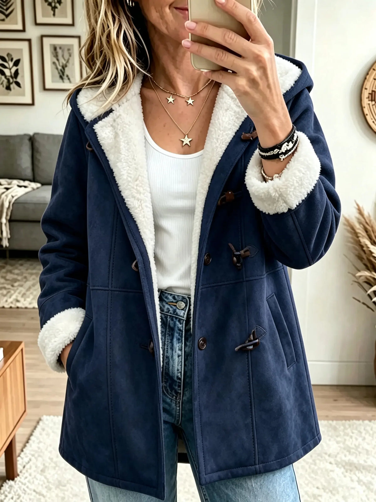Women's Sherpa Lined Faux Suede Toggle Coat