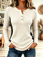 Women's Colorblock Button Henley Waffle Top