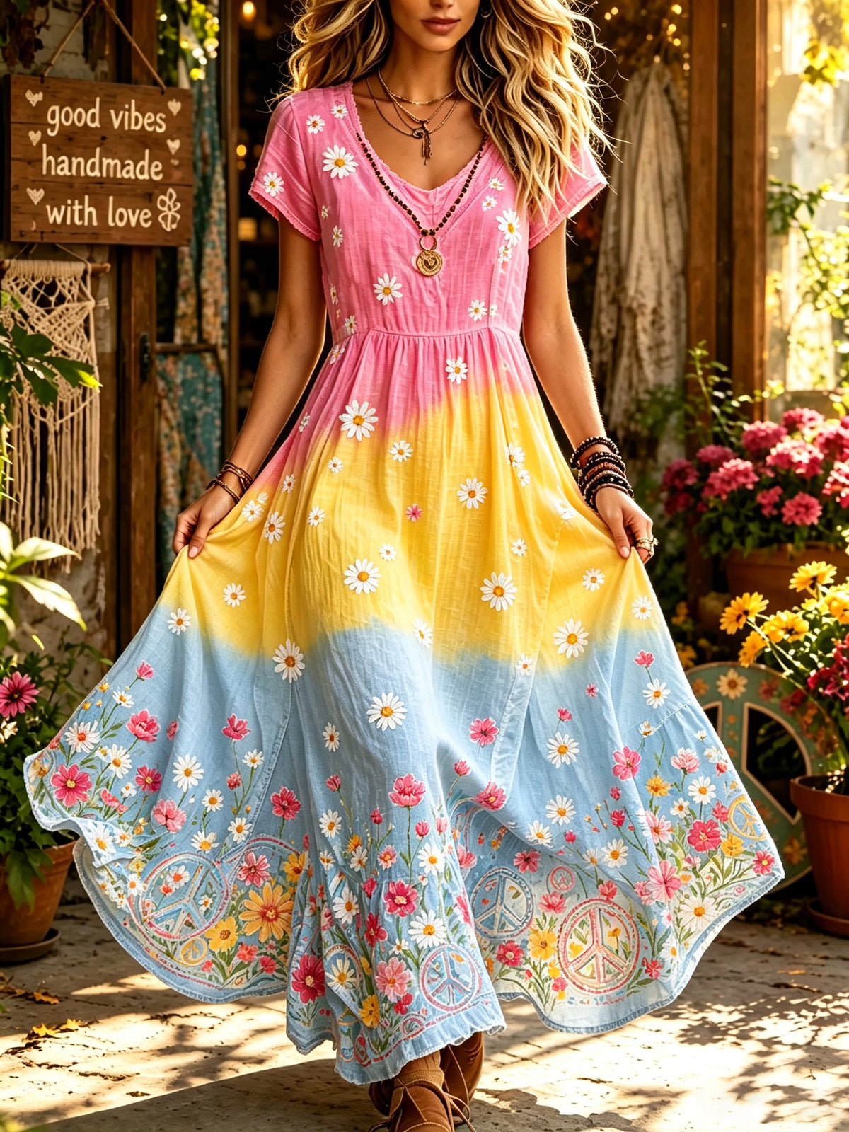 Women's Ombre Peace Print Maxi Dress