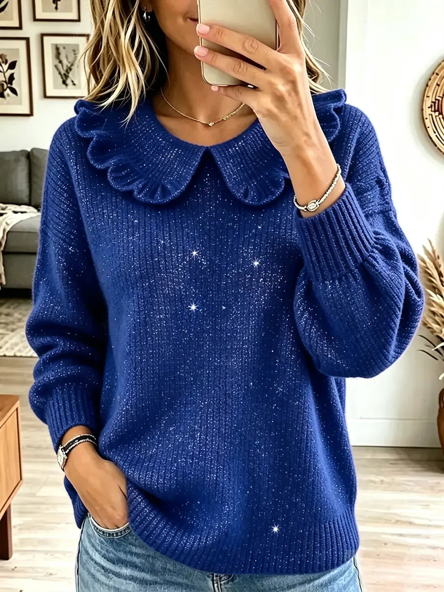 Vintage Elegant Shiny Peter Pan Collar Long-sleeved Sweater