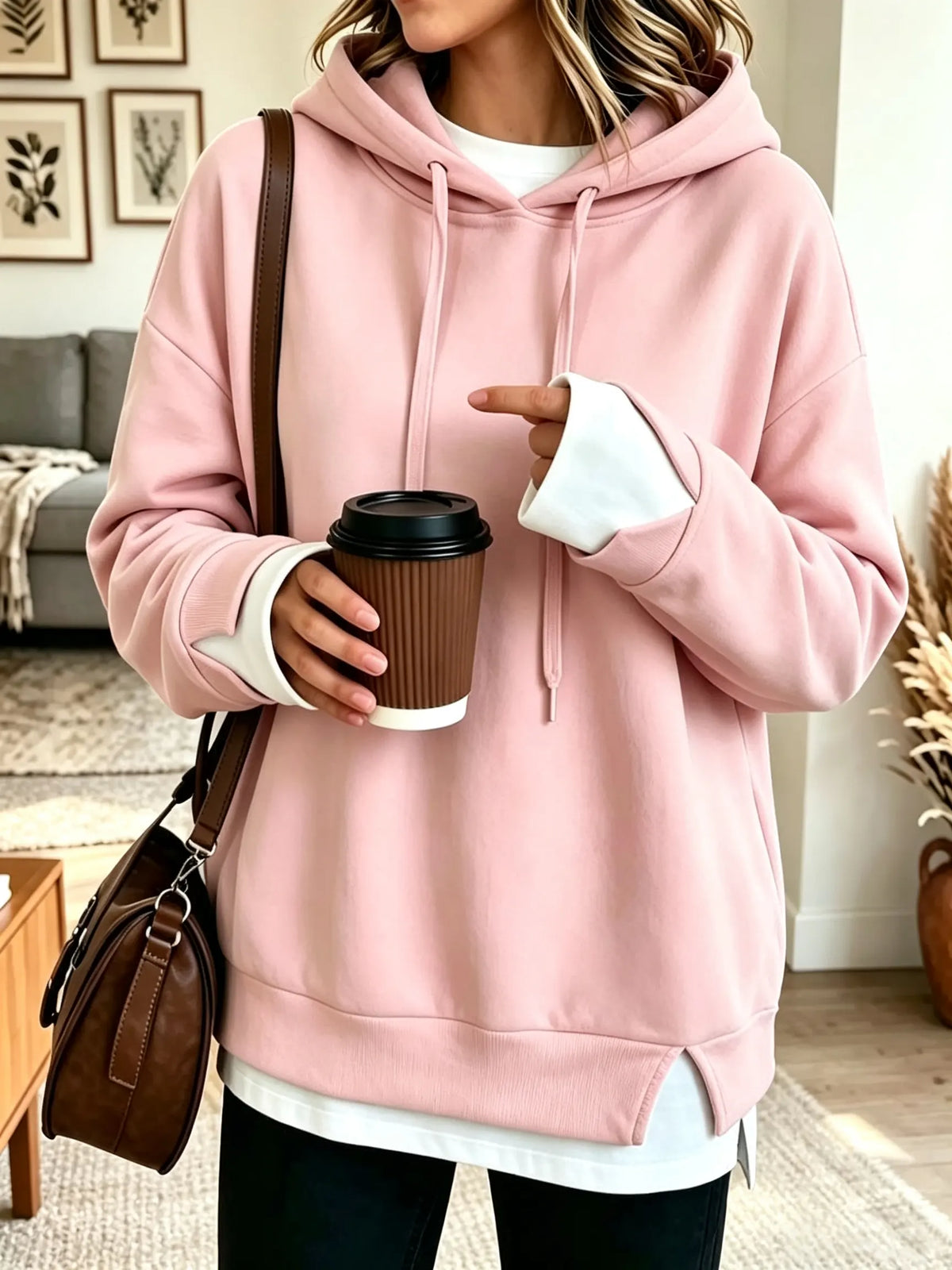 Women's Layered Drawstring Pullover Hoodie