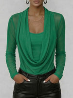 Women's Swing Neck Long-sleeved Casual Loose-fitting Sheer Mesh Top