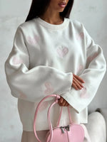 Retro Cozy Hearts Pattern Art Casual Stylish Long Sleeve Maxi Sweater