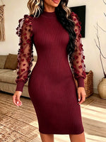 Women's Vintage Elegant Knitted Patchwork Mesh 3d Flowers Dress
