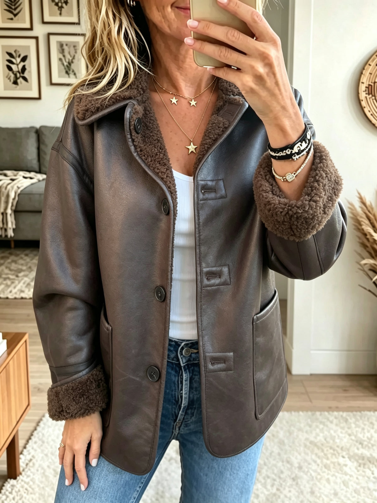 Women's Faux Leather Shearling Lined Jacket
