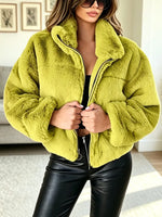 Retro Warm Fur Art Casual Stylish Lapel Zip Long Sleeve Coat