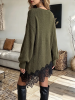 Vintage Elegant Knitted Fabric Patchwork Openwork Lace Dress