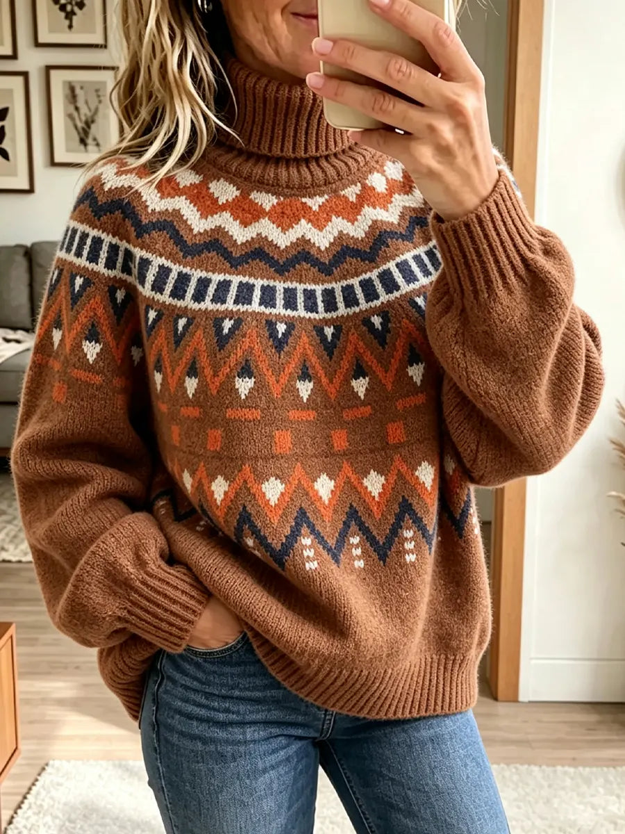 Women’s Vintage Fair Isle Jacquard High-neck Knit Sweater