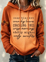 Women Waffle Knit Fall Quote Maple Leaf Hooded Sweatshirt