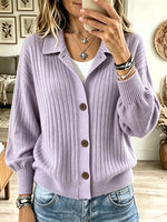 Women's Polo Collar Button-Down Ribbed Cardigan