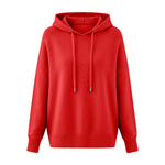 Women Solid Color Drawstring Hooded Knit Pullover Sweater
