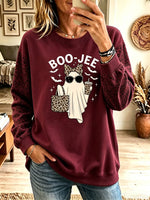 Women Boo-Jee Ghost Leopard Print Sleeve Halloween Crewneck Sweatshirt