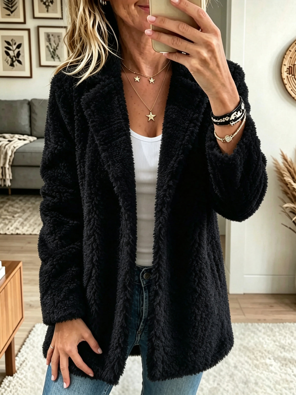 Women's Notch Collar Plush Sherpa Coat