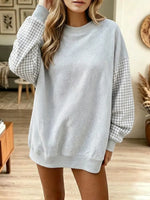 Retro Plaid Patchwork Art Casual Stylish Round Collar Long Sleeve Sweatshirt