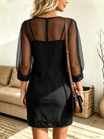 Women's Sequin Trim Sheer Sleeve Shift Mini Dress